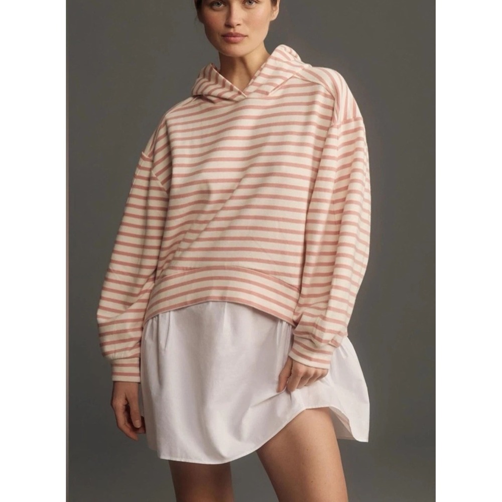 Pilcro by Anthropologie Oversized Striped Hooded Sweatshirt Twofer Mini Dress M - Picture 1 of 7